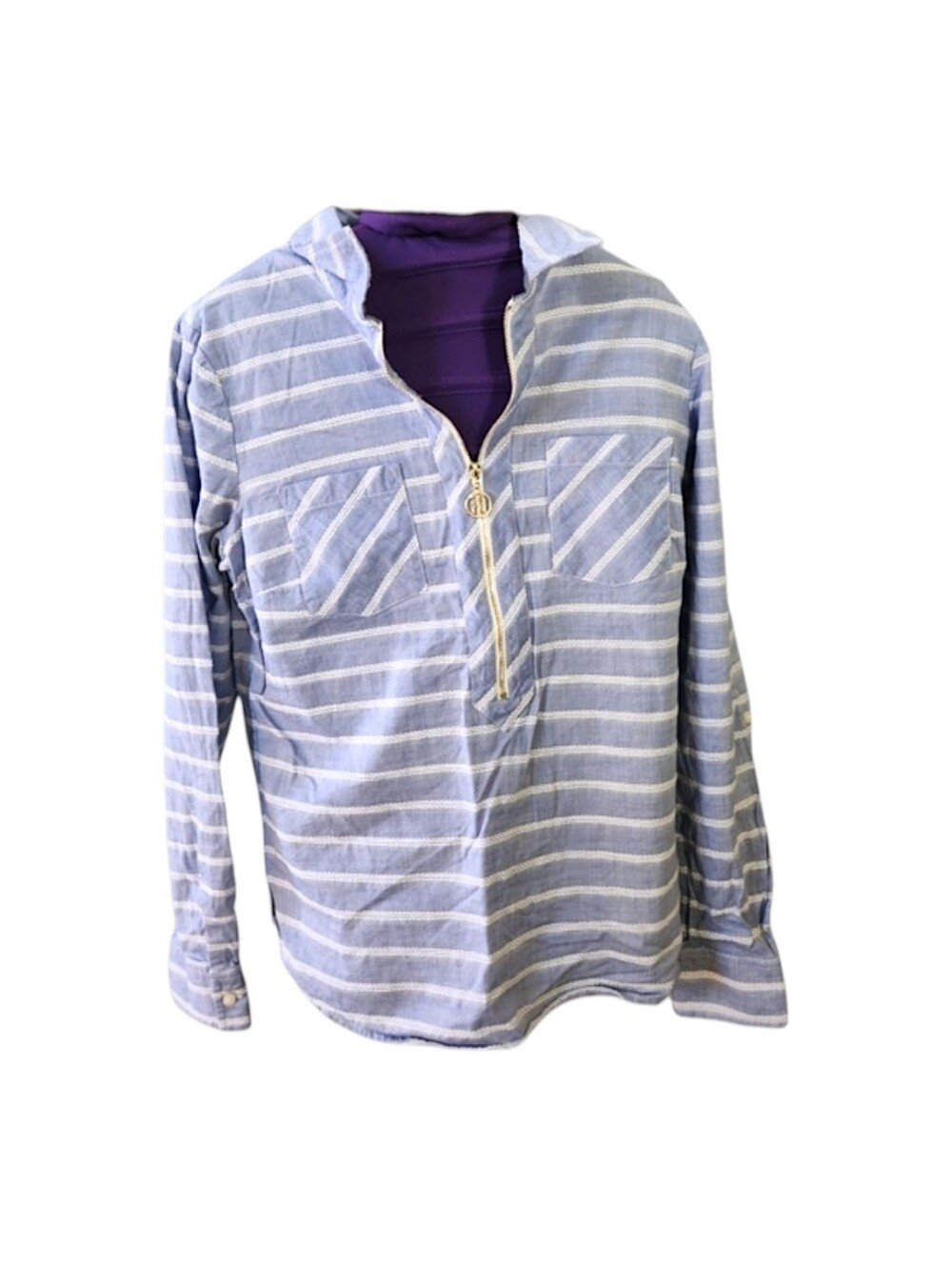 Tommy Hilfiger Womens Small Blue and White Cotton And Viscose Striped Shirt